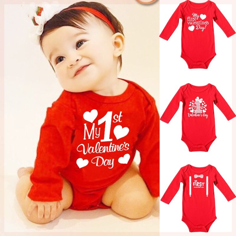 Baby Valentine' s Day Red Cotton Romper