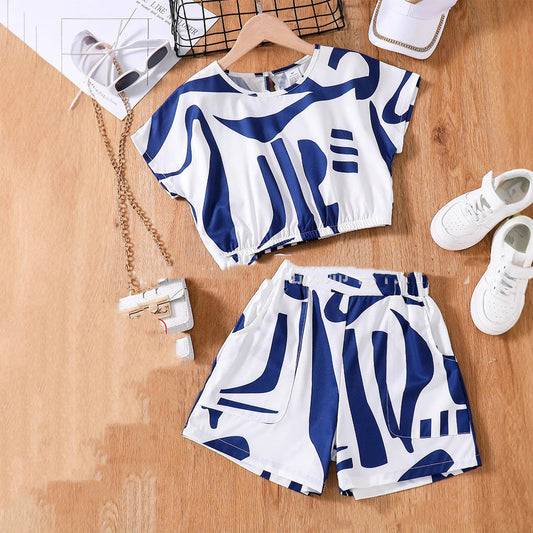 Big Girl's Printed Casual Print Top & Shorts Set