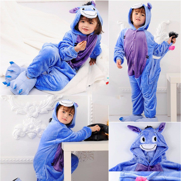 Children's One-piece Donkey Fleece Pajamas