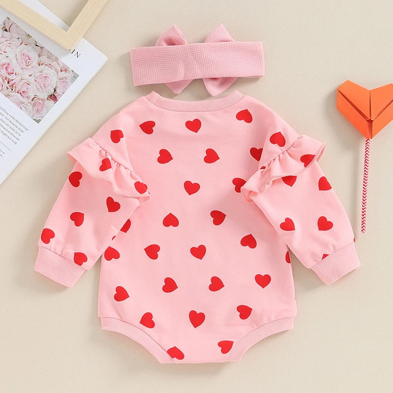 Heart Jumpsuit & Headband Two-piece Set