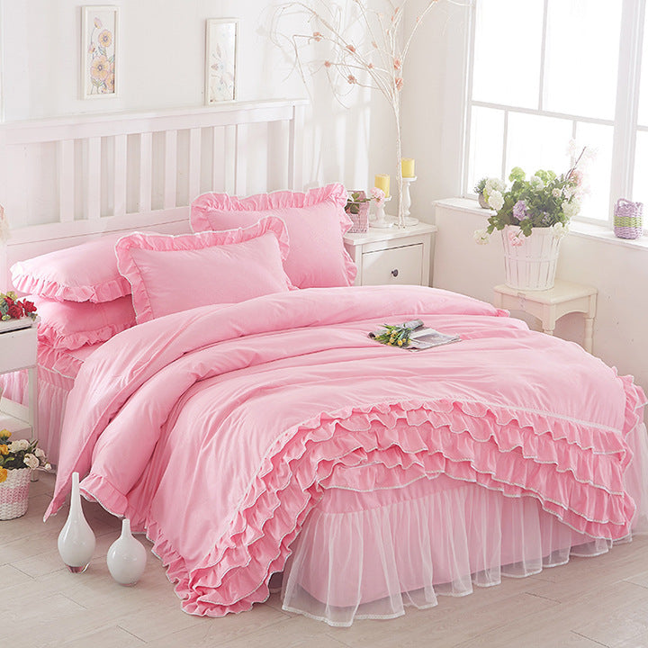 Princess Girls' Lace Bed Skirt-style, Duvet Cover 4pc Set, Solid Color Lace, Comes In Multiple Colors