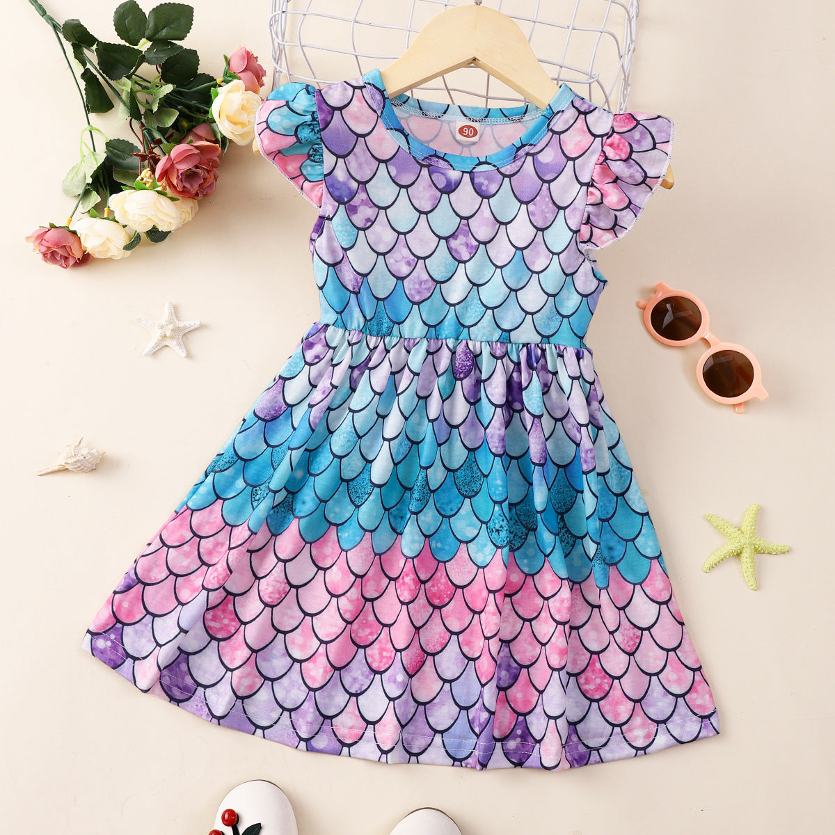 Girl's Flounced Sleeve Dress, Girl Princess Dress