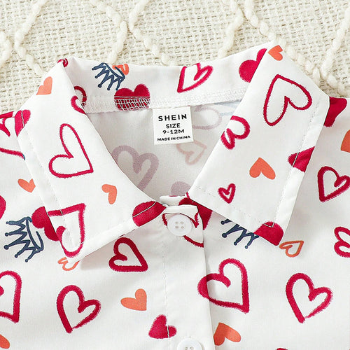 Baby Boys' Long-sleeved Heart Outfit, Valentine's Day 2pc Set