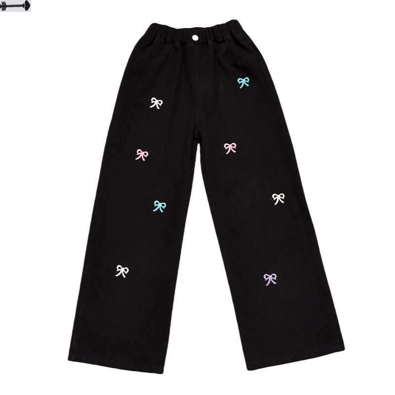 Western Style Wide-leg Pants, Girls' Autumn Straight Jeans