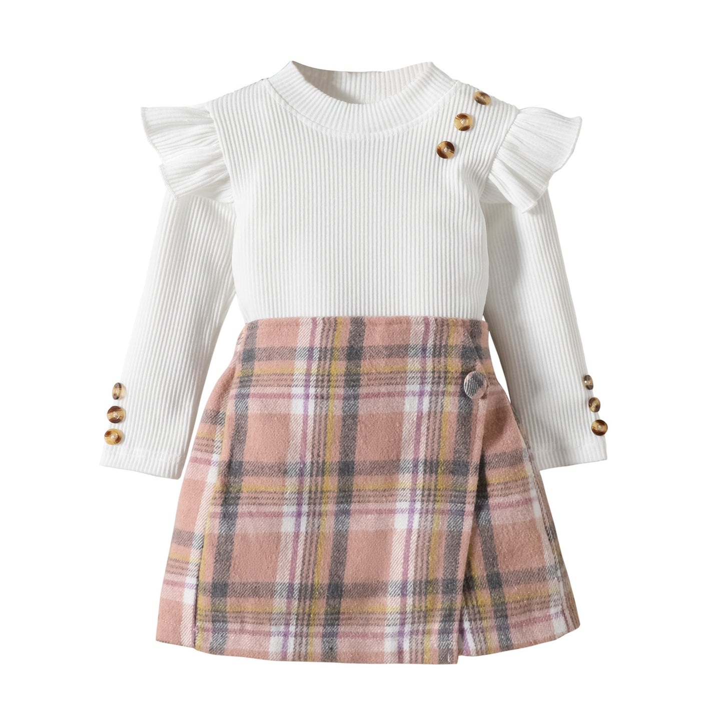 Girls' Elegant Long Sleeve Blouse & Asymmetrical Skirt Set