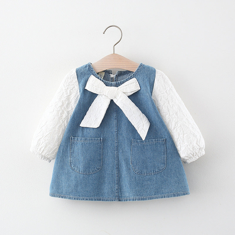 Baby Girl Dress Solid Color Denim Princess Skirt