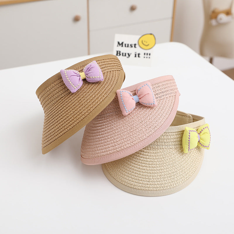 Foldable Children's Hat Summer Korean Style Bow Straw Sunshade