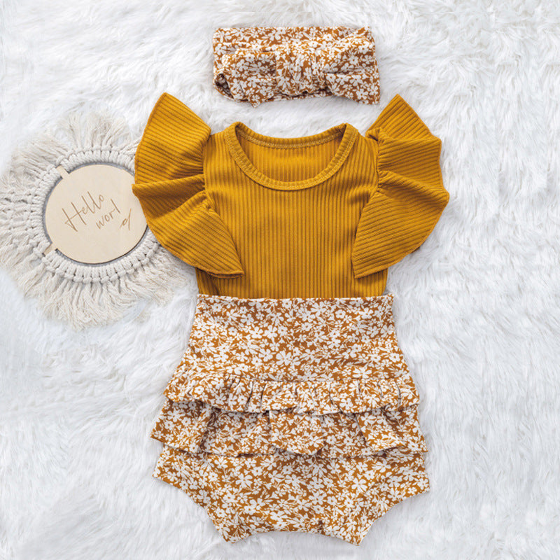 Summer Baby Girl Flounced Sleeve Triangle Onesie Set