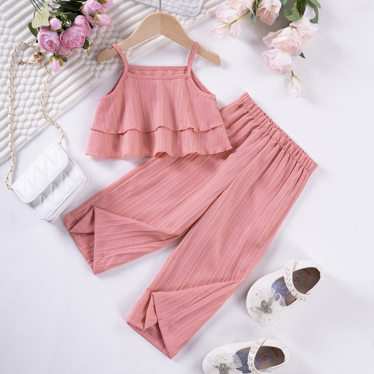 Girls' Summer Casual Top And Pants Two-piece Set