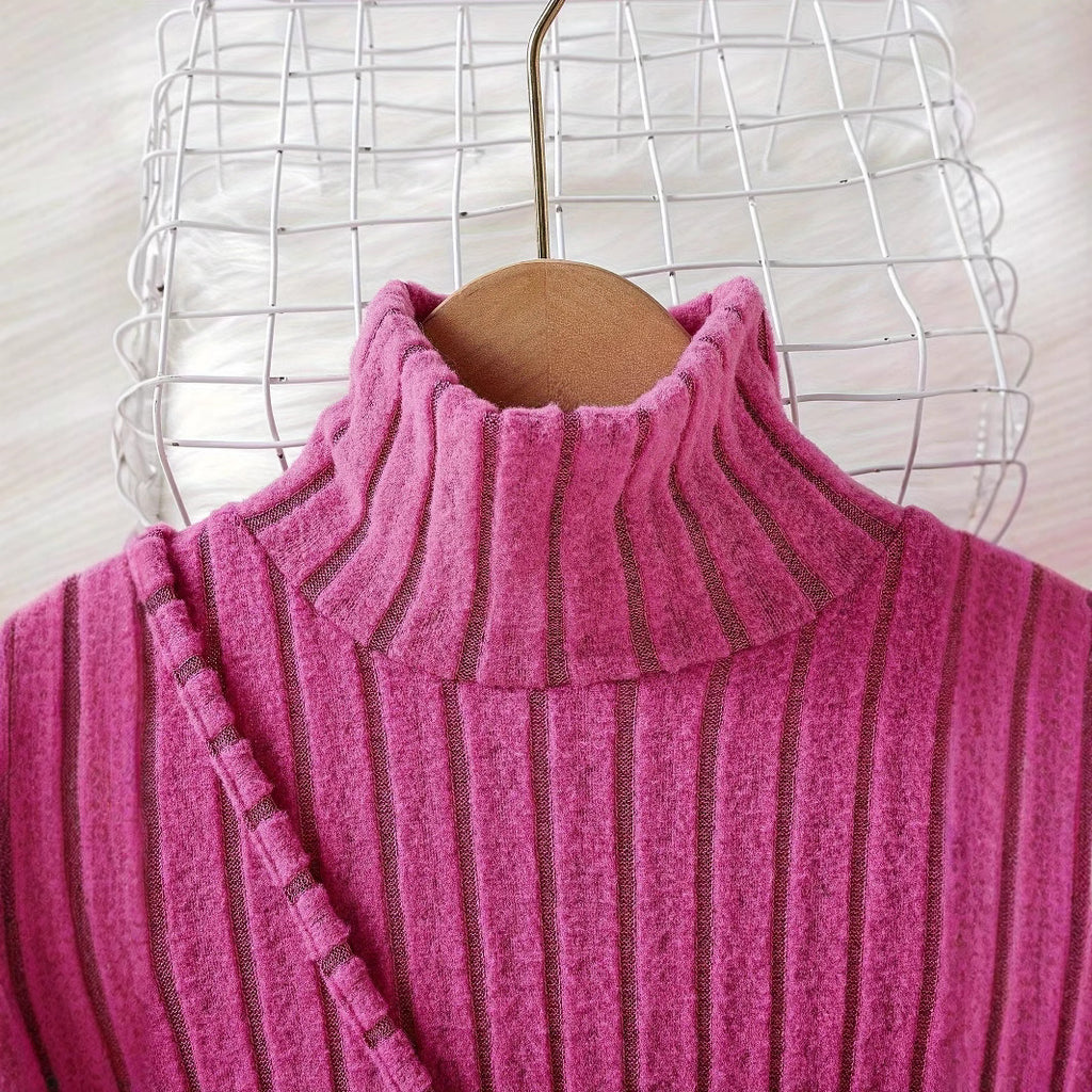 Girls' Fashionable Warm Fleece Rib Dress
