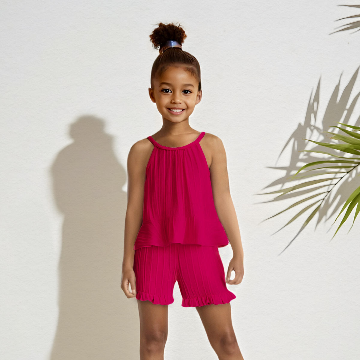 Girls Cold-shoulder Sleeveless Vest Two-piece Set