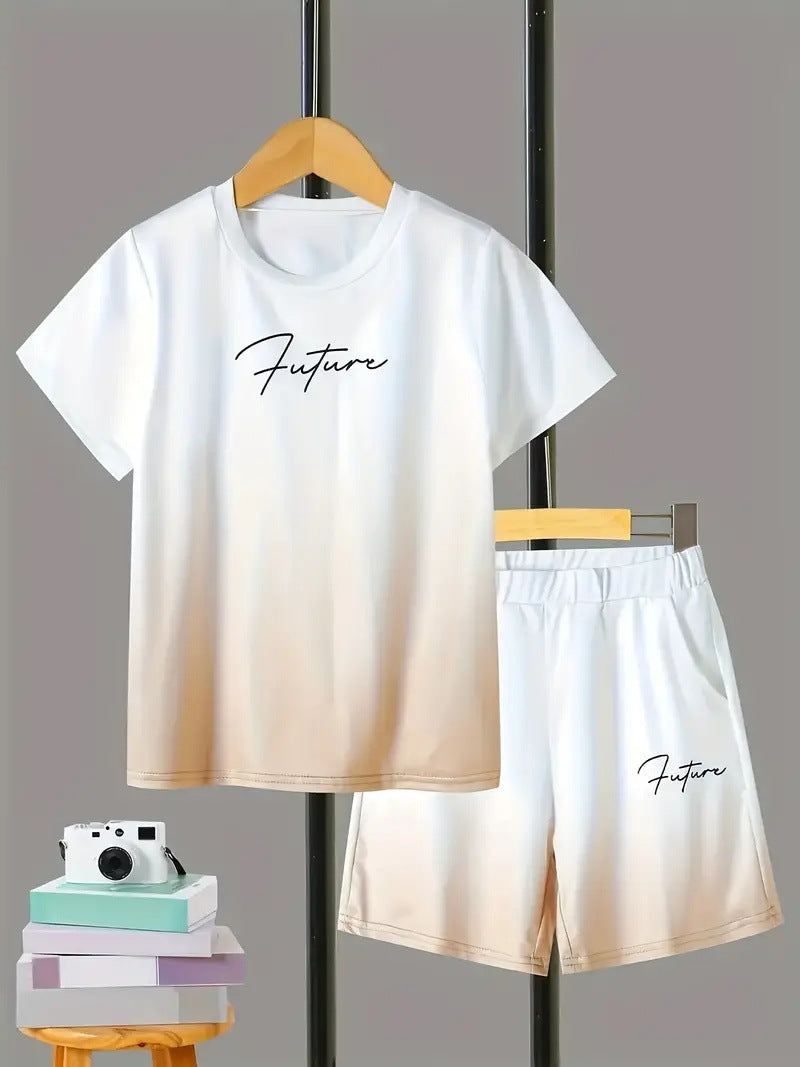 Boys' Casual Short Sleeve T-shirt Top Shorts Two-piece Set