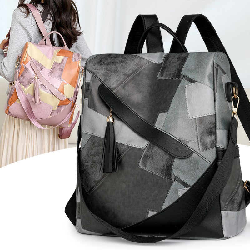 Large Capacity Popular Women's Bag, Retro Patchwork Casual Backpack