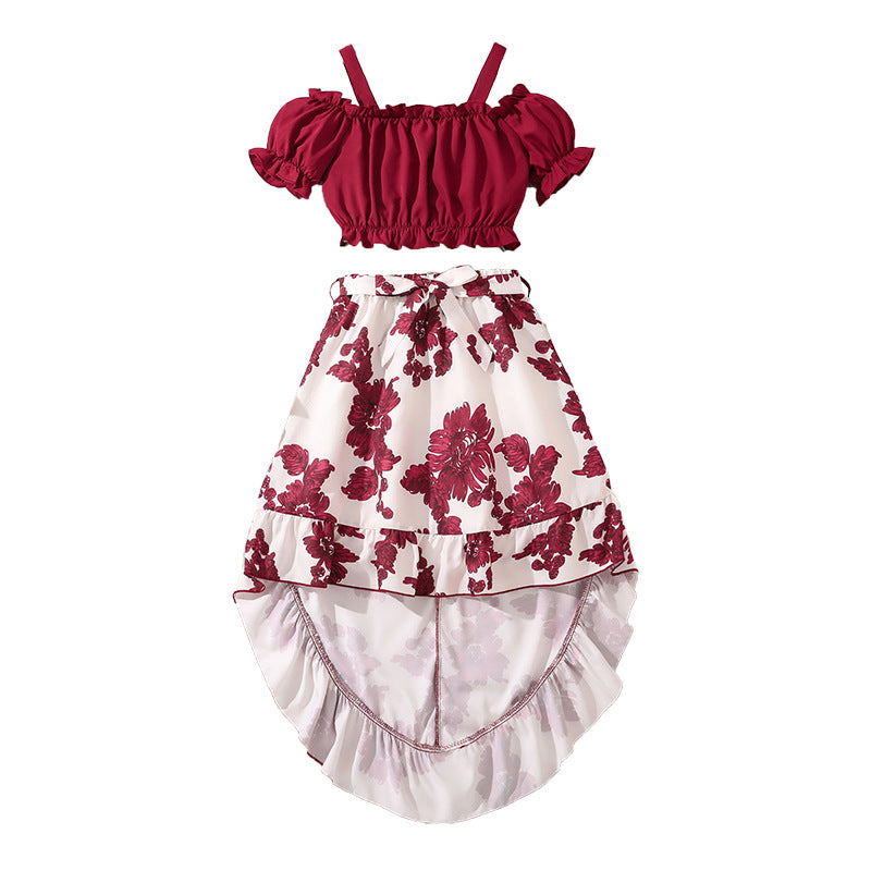 Girls' Retro Printing Fashion Unique Two-piece Set