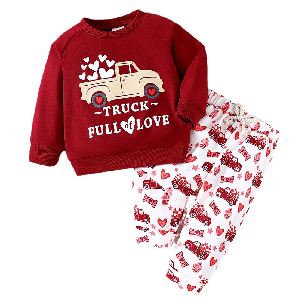 Long Sleeve Truck Letter Heart Printing 2PC Set