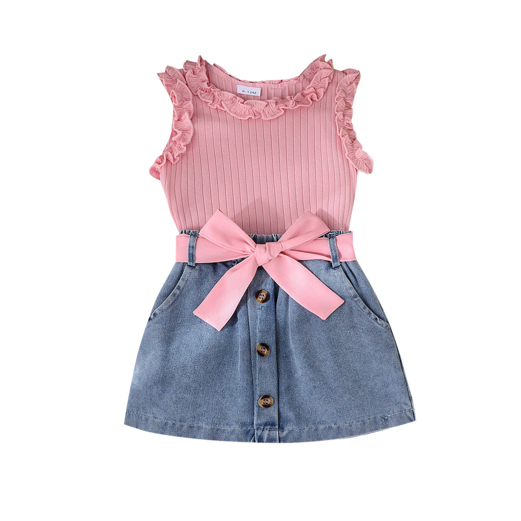 Girls' Summer Denim Skirt Belt Baby Toddler 3pc Set