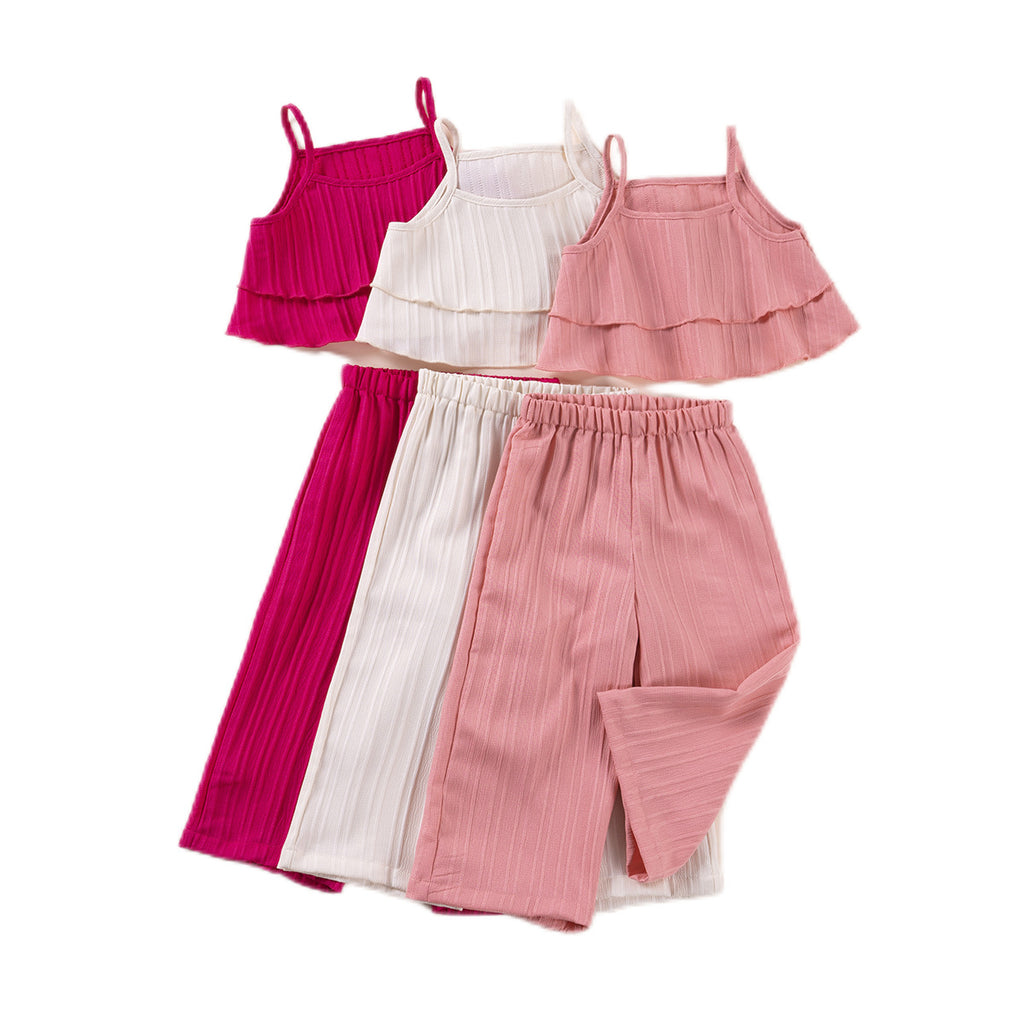 Girls' Summer Casual Top And Pants Two-piece Set