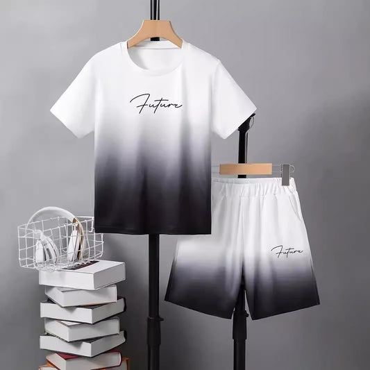 Boys' Casual Short Sleeve T-shirt Top Shorts Two-piece Set