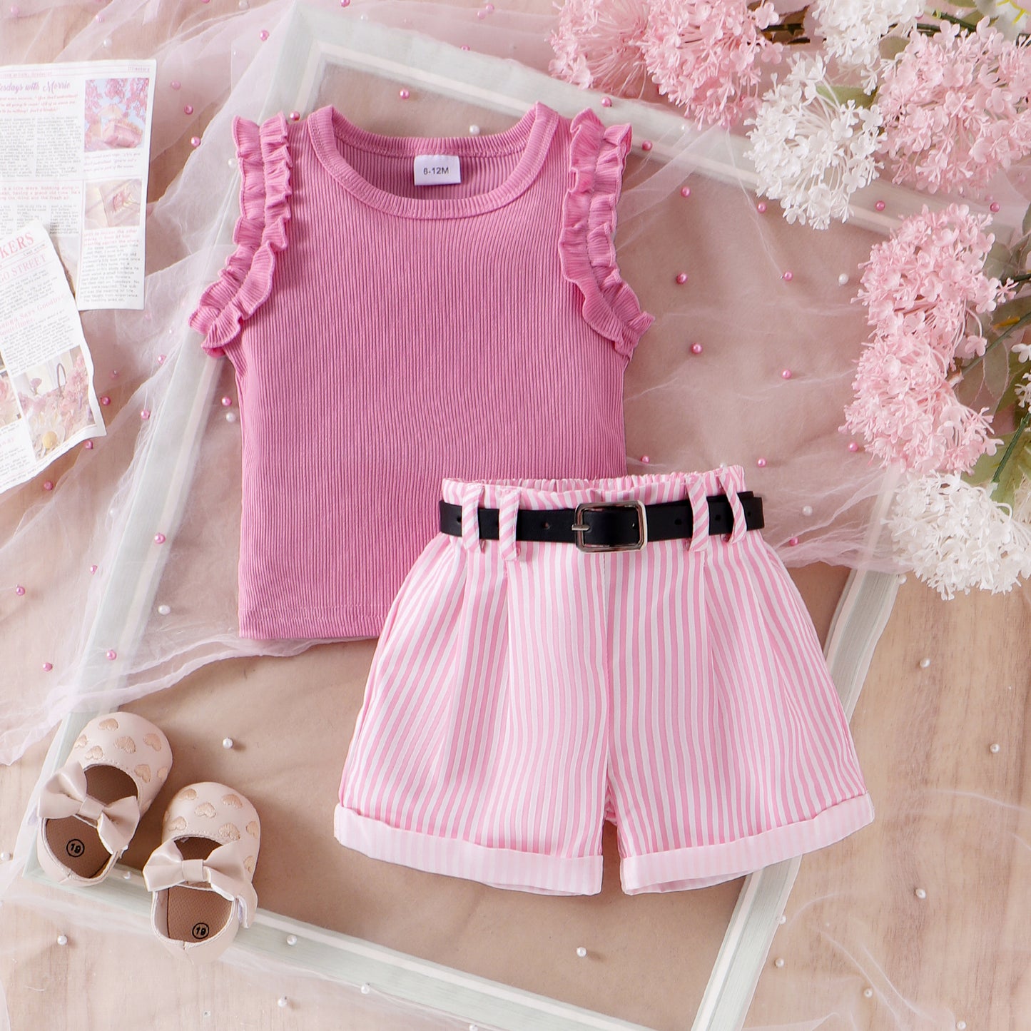 Girls' Sunken Stripe Sleeveless Top & Shorts Set