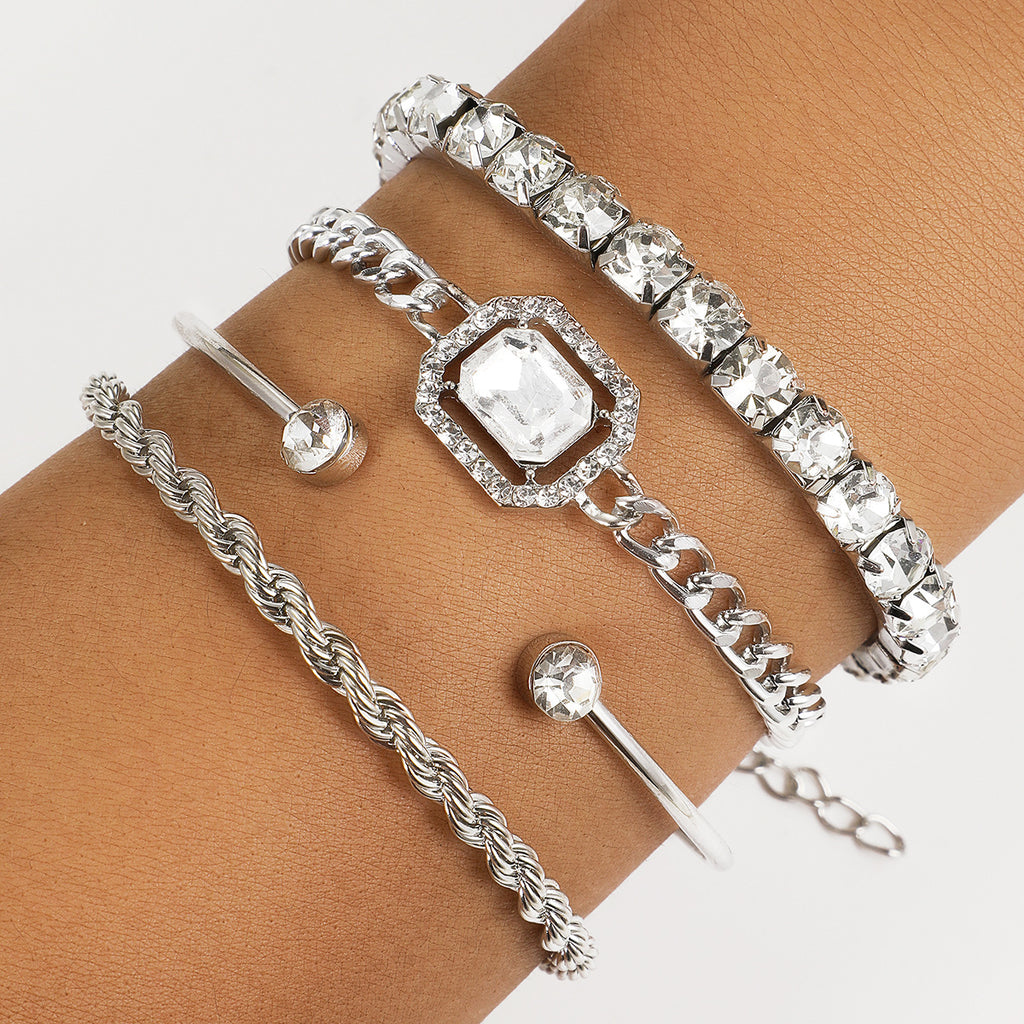 Fashion Jewelry 4 Pcs Crystal Bracelet Set Bohemian Design For Women, Gift For Mom