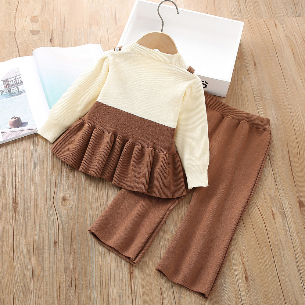 Girl's Knitted Long-sleeved & Pants Set
