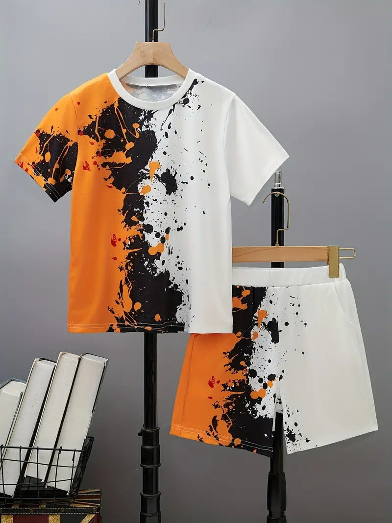 Boys' Casual Short Sleeve T-shirt Top Shorts Two-piece Set