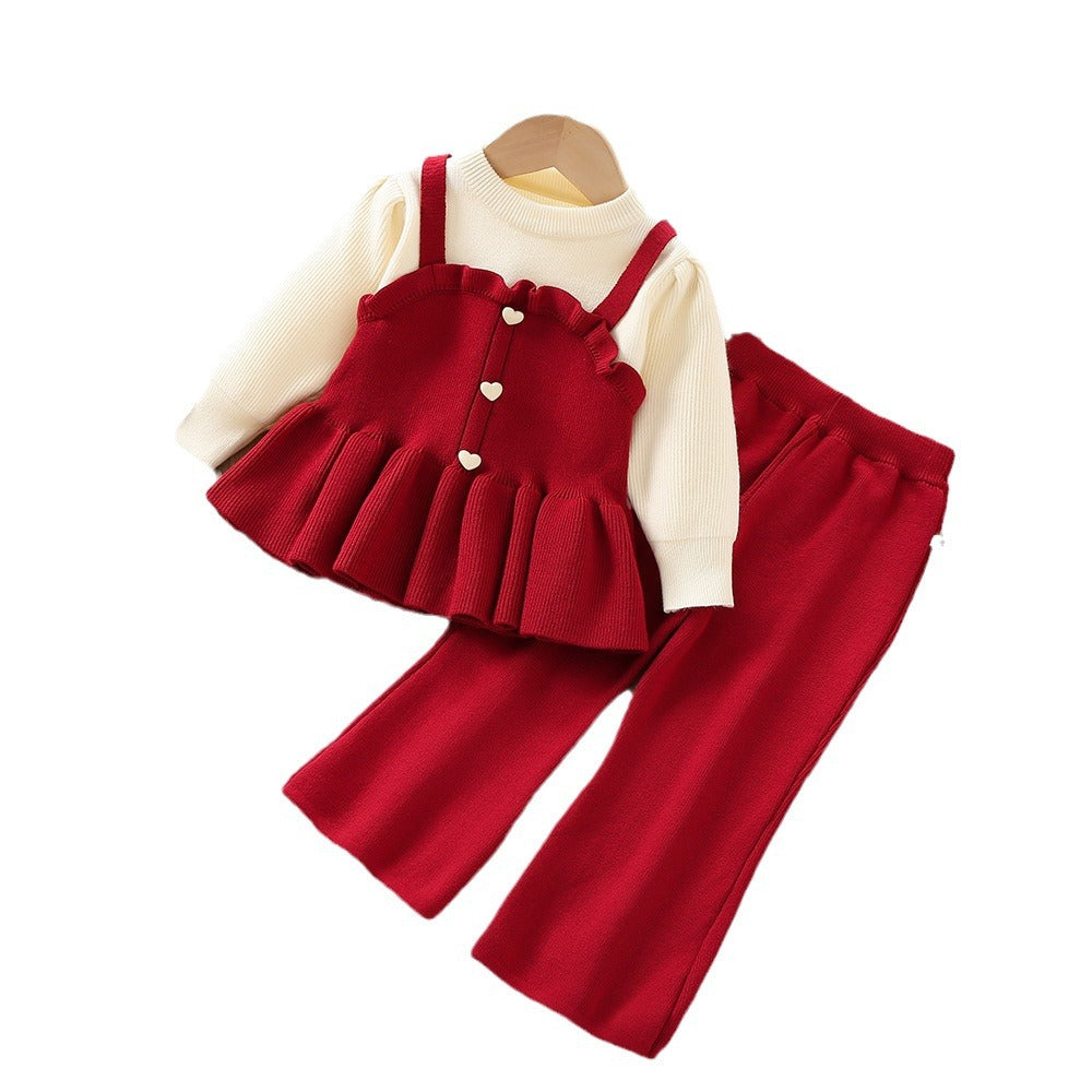 Girl's Knitted Long-sleeved & Pants Set