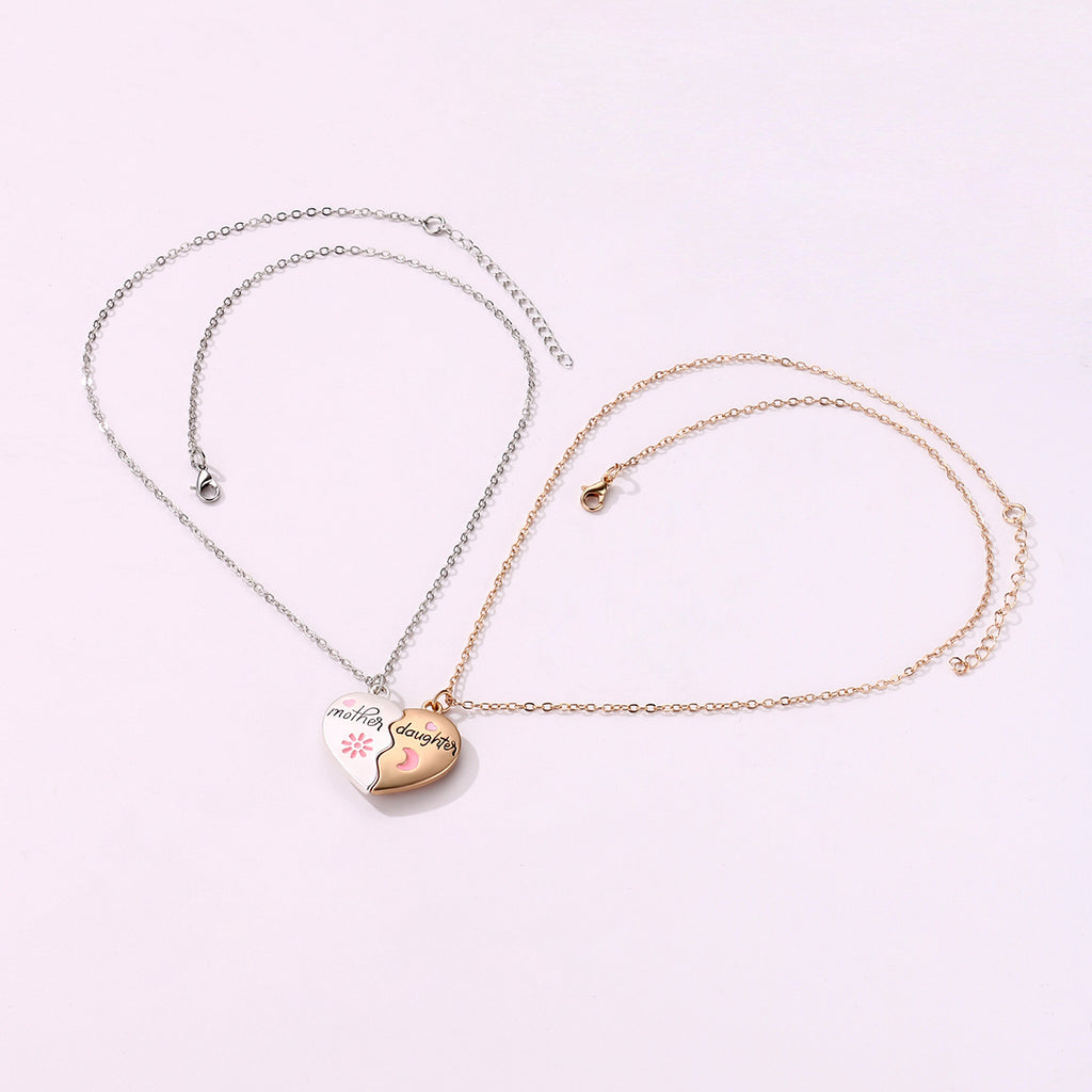 2PCS Set Jewelry Mother Daughter Necklace Matching Heart Magnetic Pendant Fashion - Gift For Mom