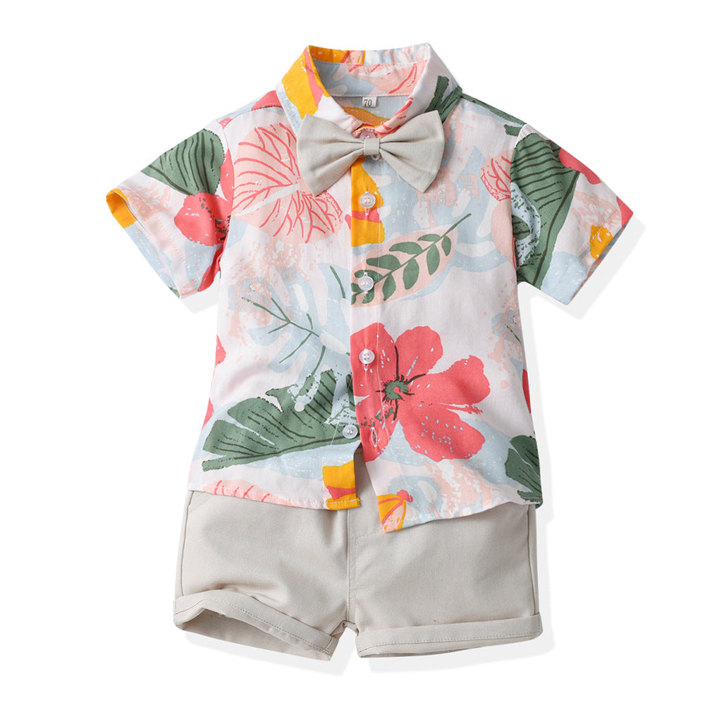 Tropical Short Sleeve Printed Shirt Boys' Shorts Casual 2pc Set, Multiple Designs To Choose From