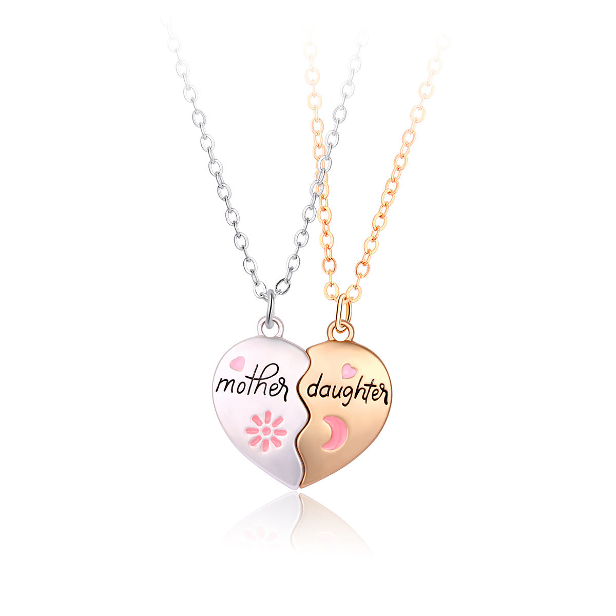 2PCS Set Jewelry Mother Daughter Necklace Matching Heart Magnetic Pendant Fashion - Gift For Mom