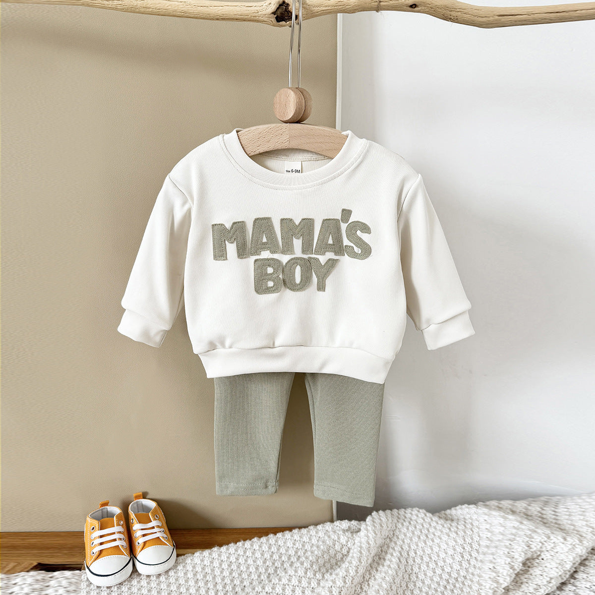 Letter Patch Round Neck Sweater Pocket Comfortable Trousers Infant Suit