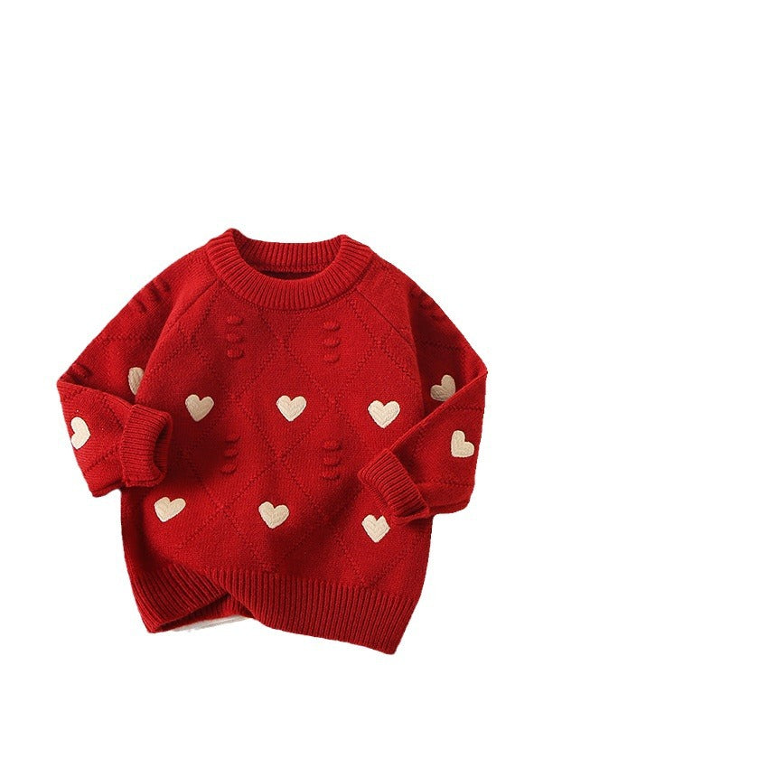Girl's Sweater Love Embroidered Knitted Top & Skirt