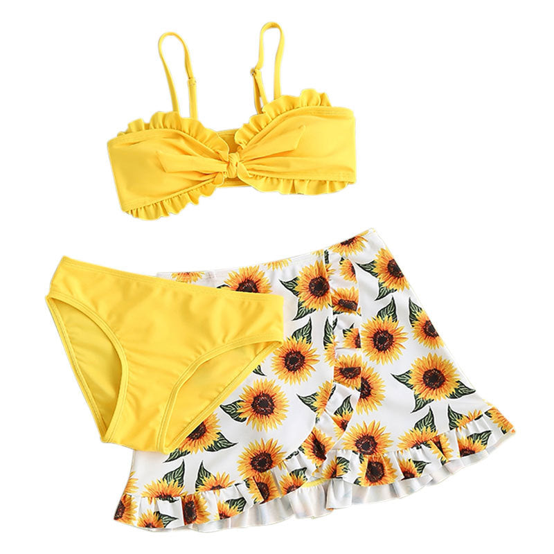 Girls' Sunflower Printed Swimsuit 3pc Set