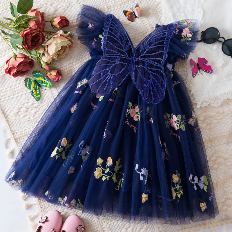 Korean Flower Embroidery Girls' Chiffon Skirt