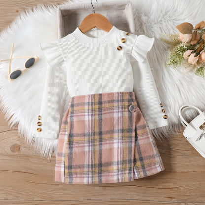 Girls' Elegant Long Sleeve Blouse & Asymmetrical Skirt Set