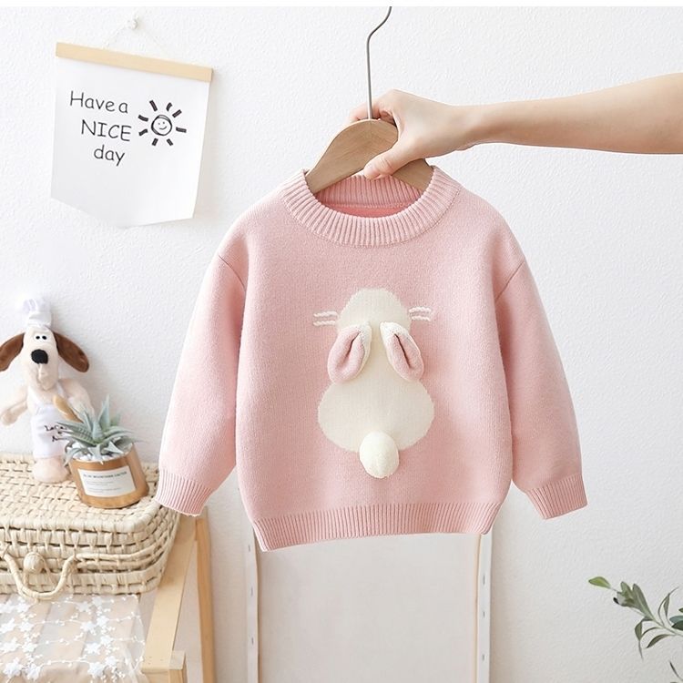Girls' Knitted Fleece-Lined Rabbit Sweater