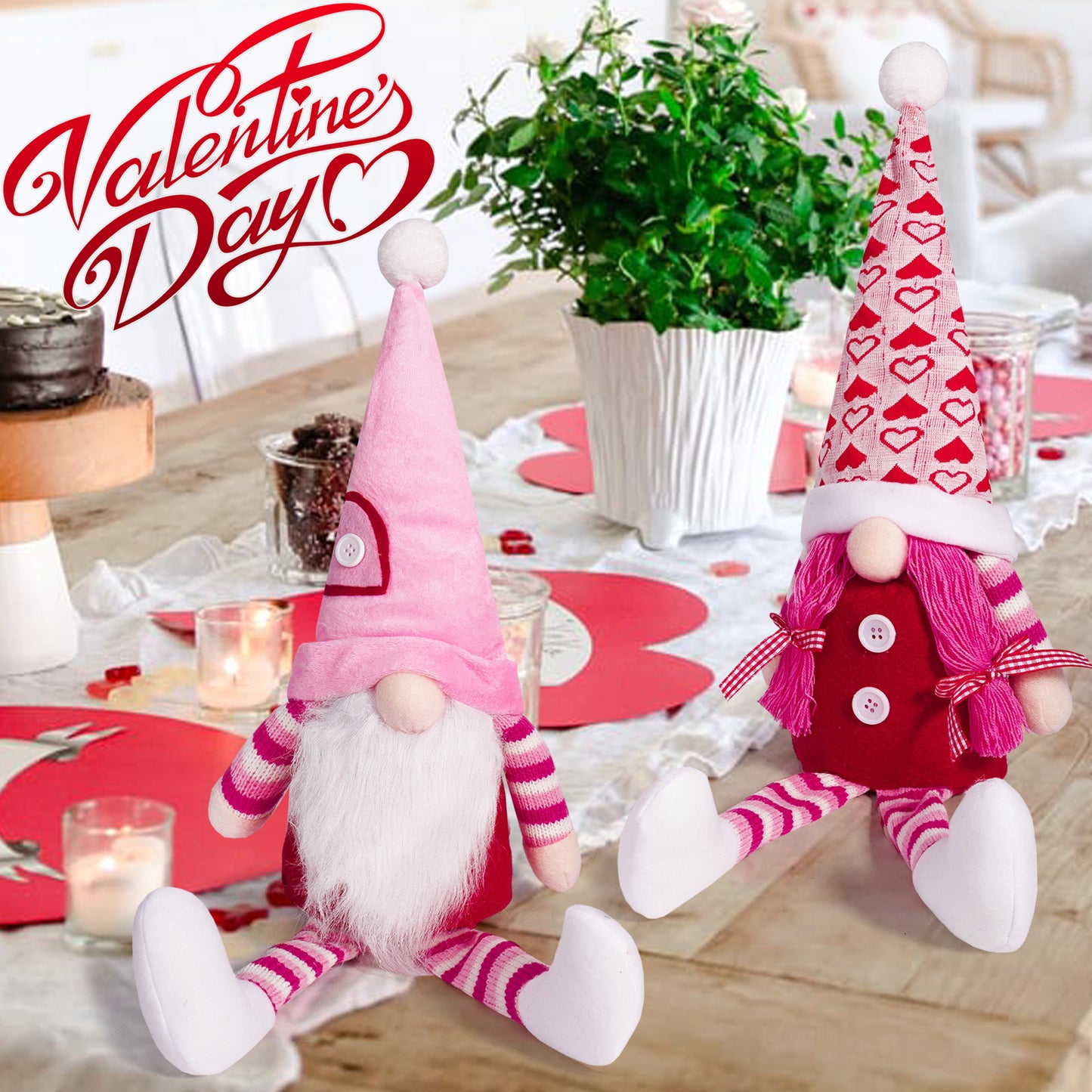 Valentine's Day Faceless Gnome Doll Gift Idea, 2 Pack