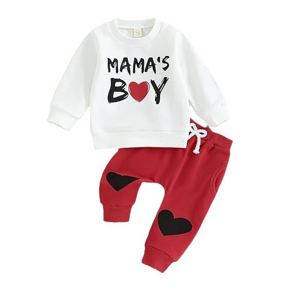 Boys' Letter Heart Print Valentine's Casual Sweatsuit 2pc Set