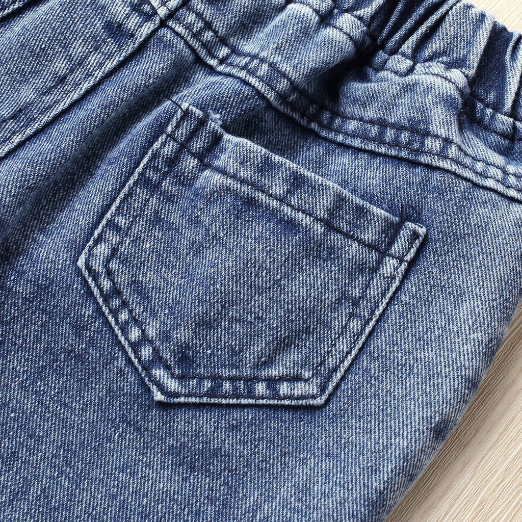 Girls' Solid Color Halter Top Denim Pants 2pc  Set
