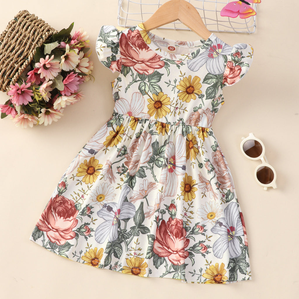 Girl's Flounced Sleeve Dress, Girl Princess Dress