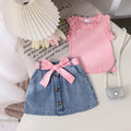 Girls' Summer Denim Skirt Belt Baby Toddler 3pc Set