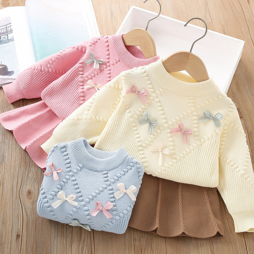 Girls Sweater Suit Autumn Little Girl Flower Long Sleeve Two-piece Skirt