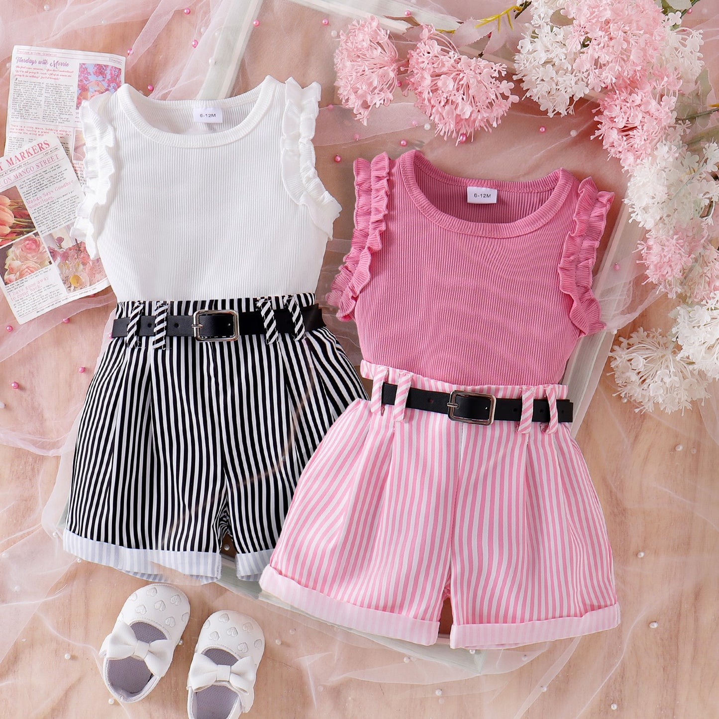 Girls' Sunken Stripe Sleeveless Top & Shorts Set