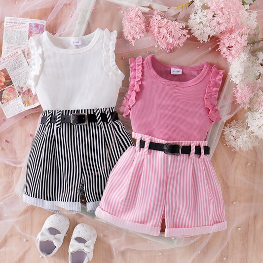 Girls' Sunken Stripe Sleeveless Top & Shorts Set