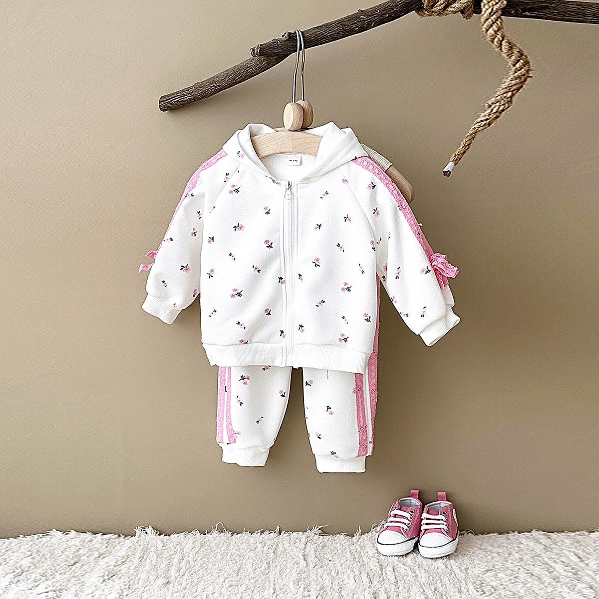 Baby Girls' Warm Hoodie Jacket Pants Set