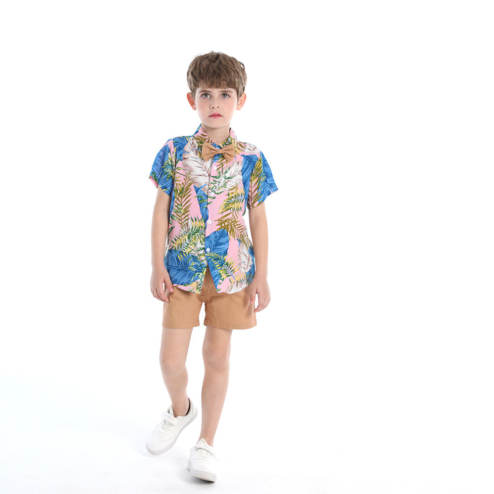 Tropical Short Sleeve Printed Shirt Boys' Shorts Casual 2pc Set, Multiple Designs To Choose From