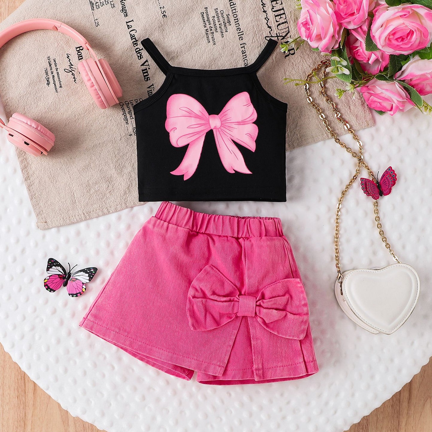 Girl's Bow Print Sling Summer 2pc Set