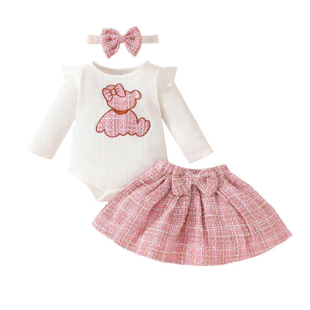 Baby Sunken Stripe Long Sleeve Skirt Suit