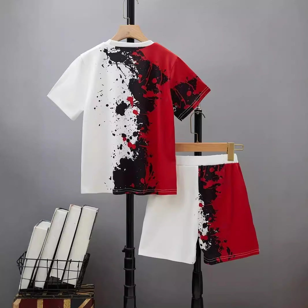 Boys' Casual Short Sleeve T-shirt Top Shorts Two-piece Set