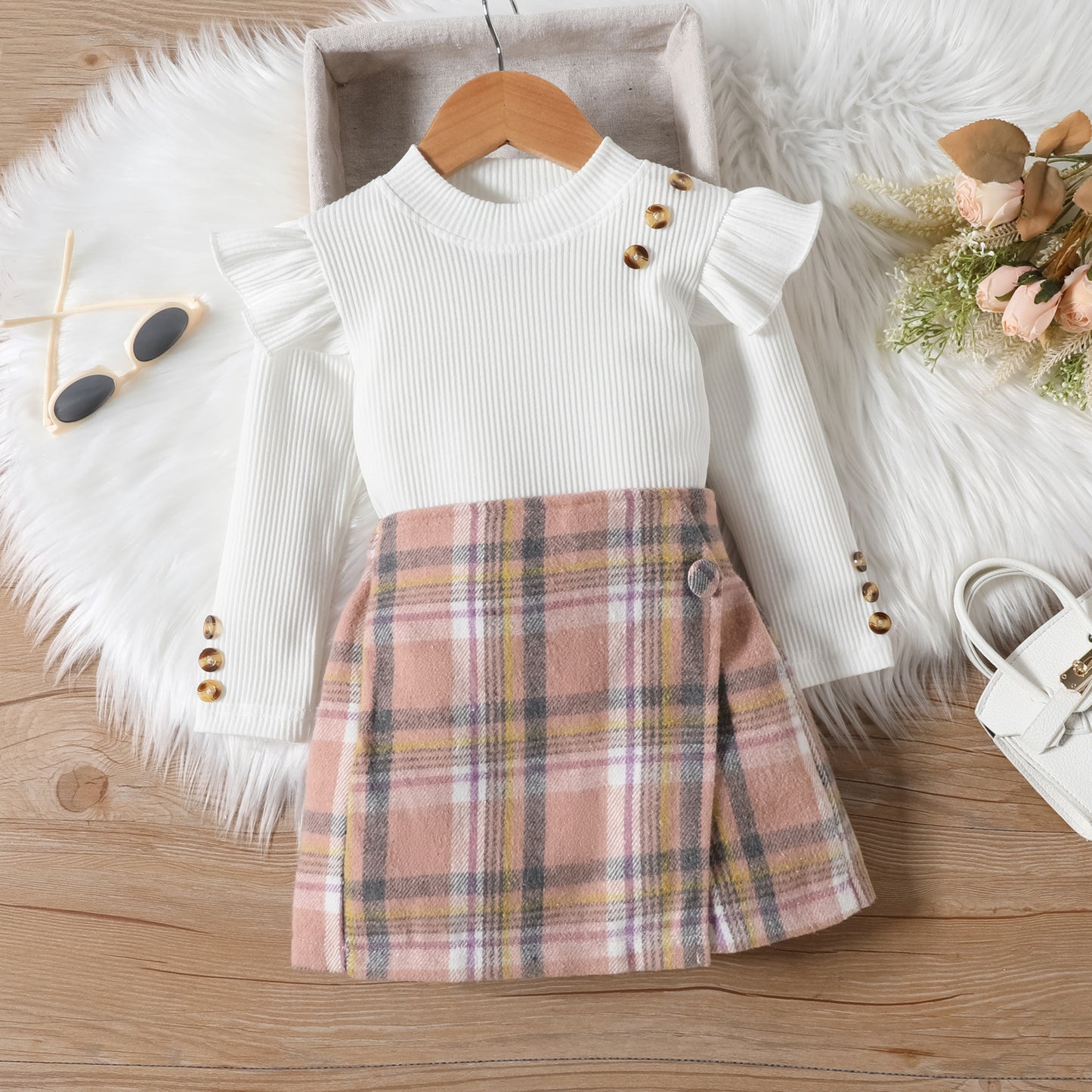 Girls' Elegant Long Sleeve Blouse & Asymmetrical Skirt Set